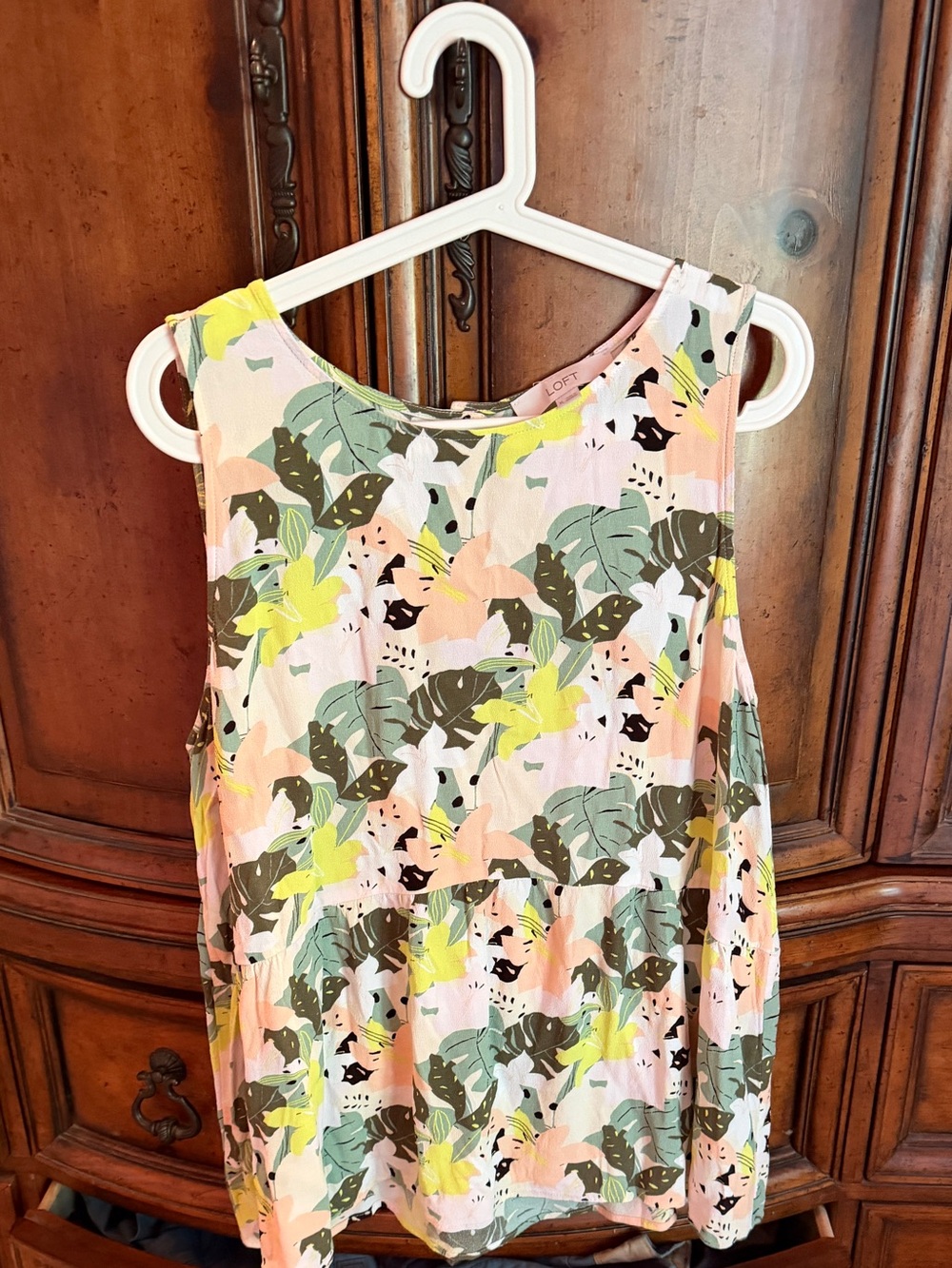 LOFT Pink, Green & Yellow Tropical Print Sleeveless Tank
